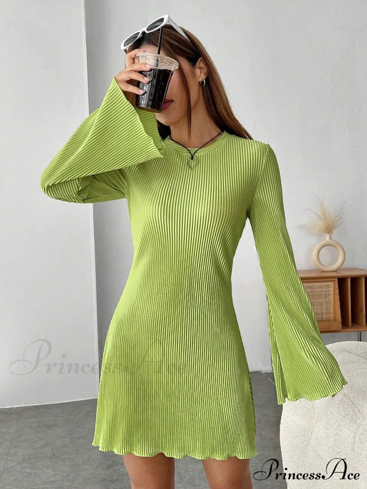 Lettuce Trim Trumpet Sleeve Ribbed Knit Dress image 1