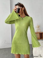 Lettuce Trim Trumpet Sleeve Ribbed Knit Dress image 1