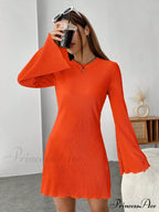 Lettuce Trim Trumpet Sleeve Ribbed Knit Dress image 10