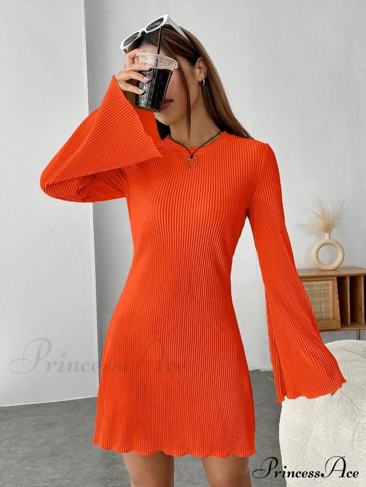 Lettuce Trim Trumpet Sleeve Ribbed Knit Dress image 10