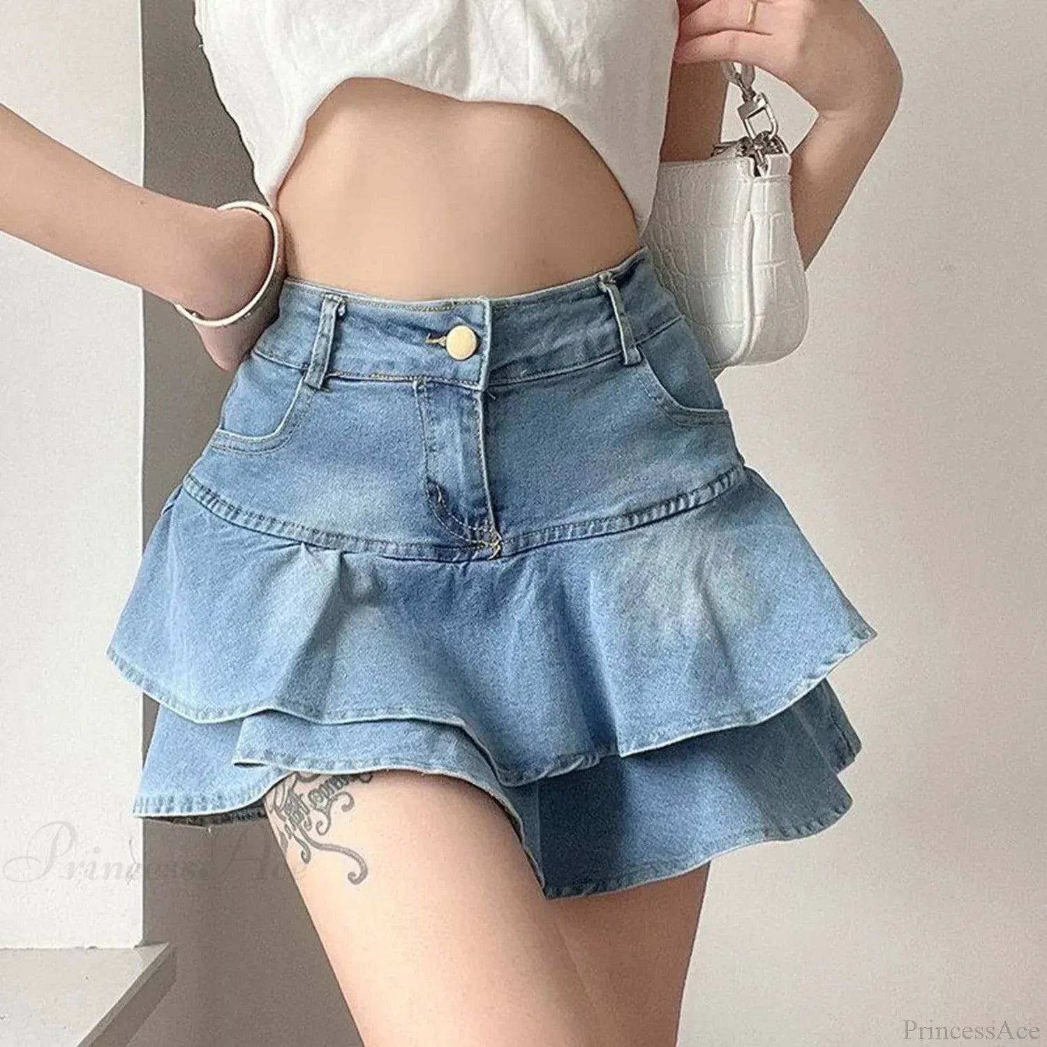 Light Blue Ruffled Denim Skirt image 1