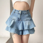 Light Blue Ruffled Denim Skirt image 2