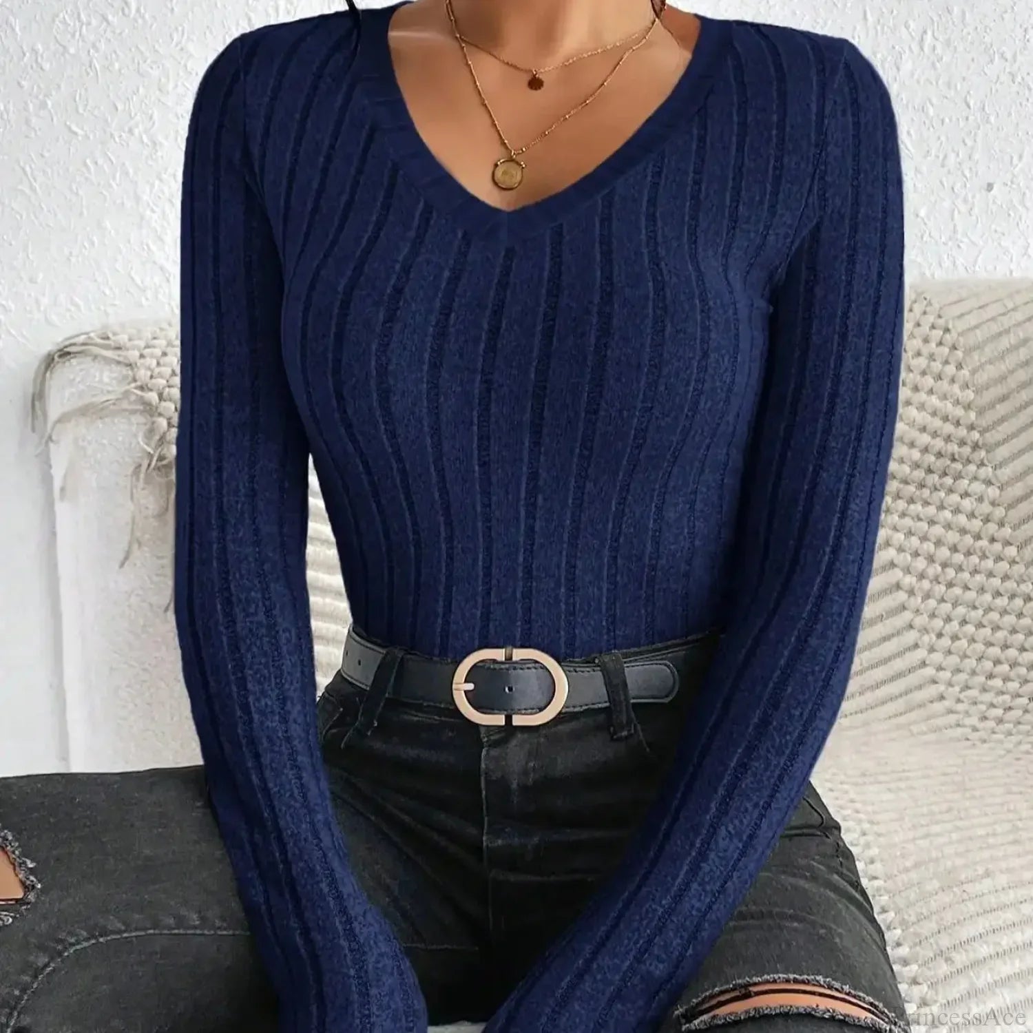 Light Luxury Simple Slim Comfortable V-Neck Pullover Top Women image 7