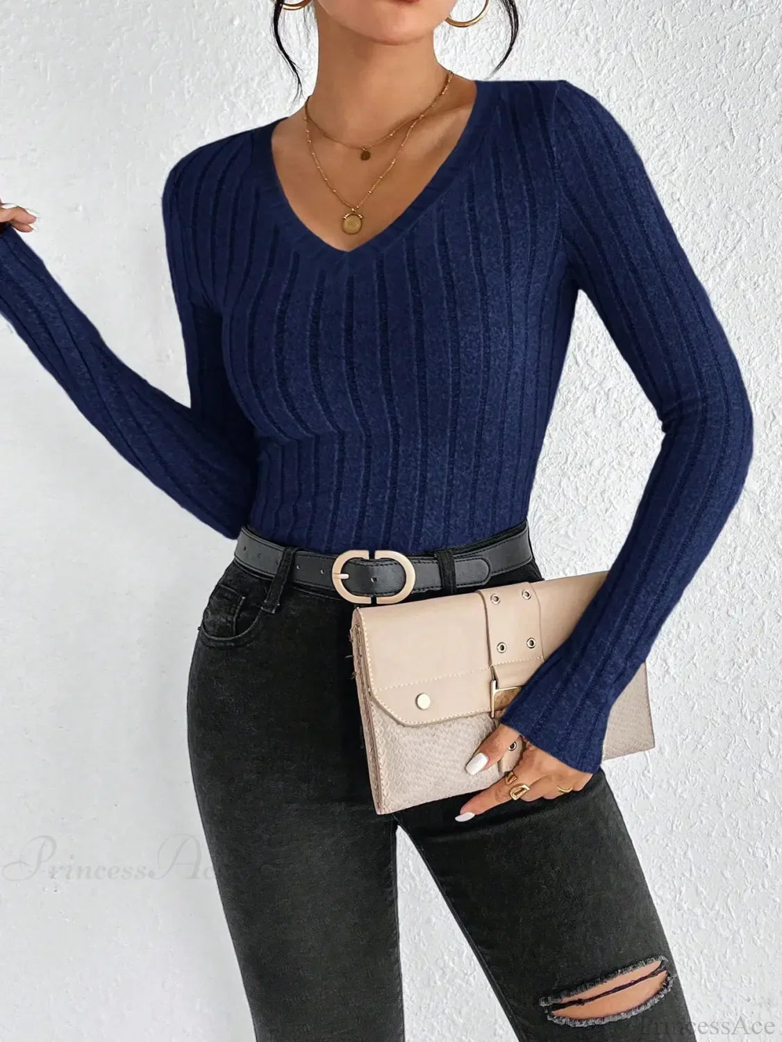 Light Luxury Simple Slim Comfortable V-Neck Pullover Top Women image 4