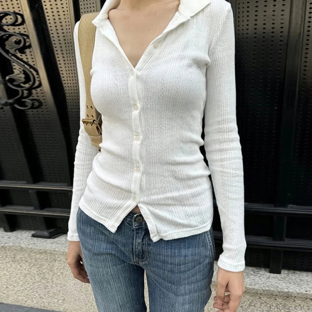 Lightweight Knitted Cardigan Solid Color Button-down Knit Top image 2