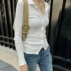 Lightweight Knitted Cardigan Solid Color Button-down Knit Top image 4