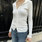 Lightweight Knitted Cardigan Solid Color Button-down Knit Top image 3