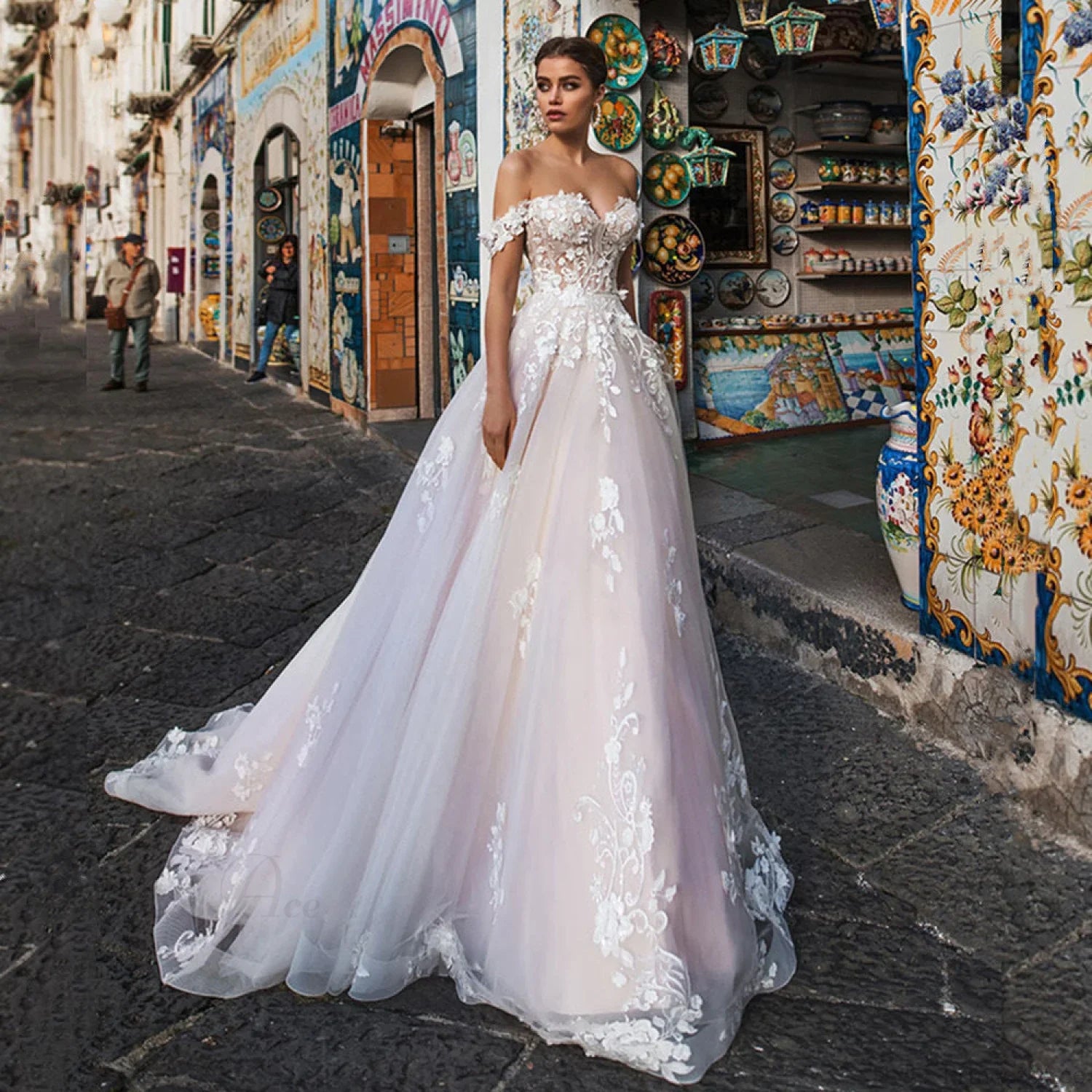 Lightweight Lace Long Train Wedding Dress image 1