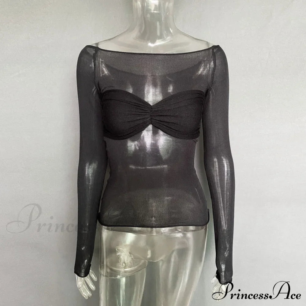 Lightweight T-Shirt Fashion See-Through Neck Women's Top image 5