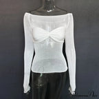 Lightweight T-Shirt Fashion See-Through Neck Women's Top image 4