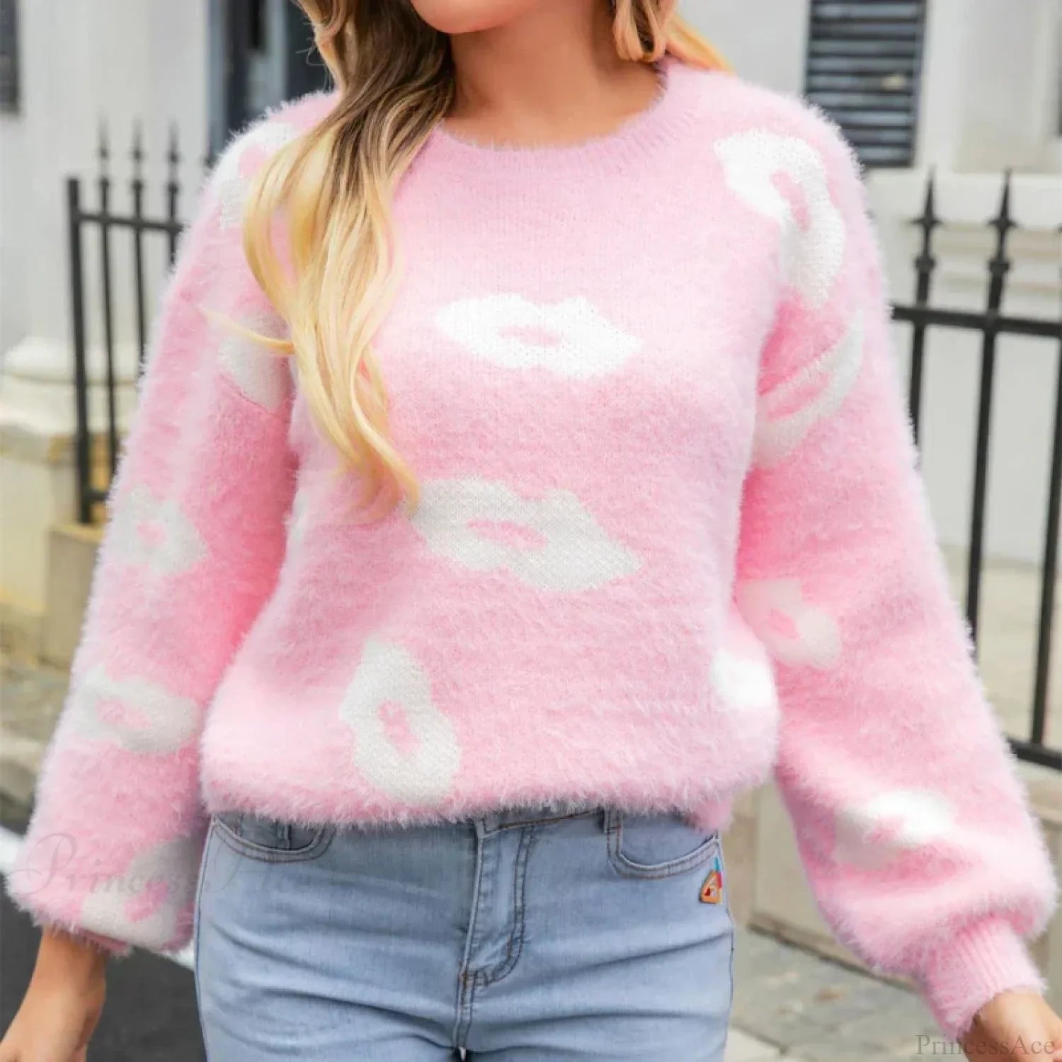 Lip Fur Crochet Work Sweater image 1