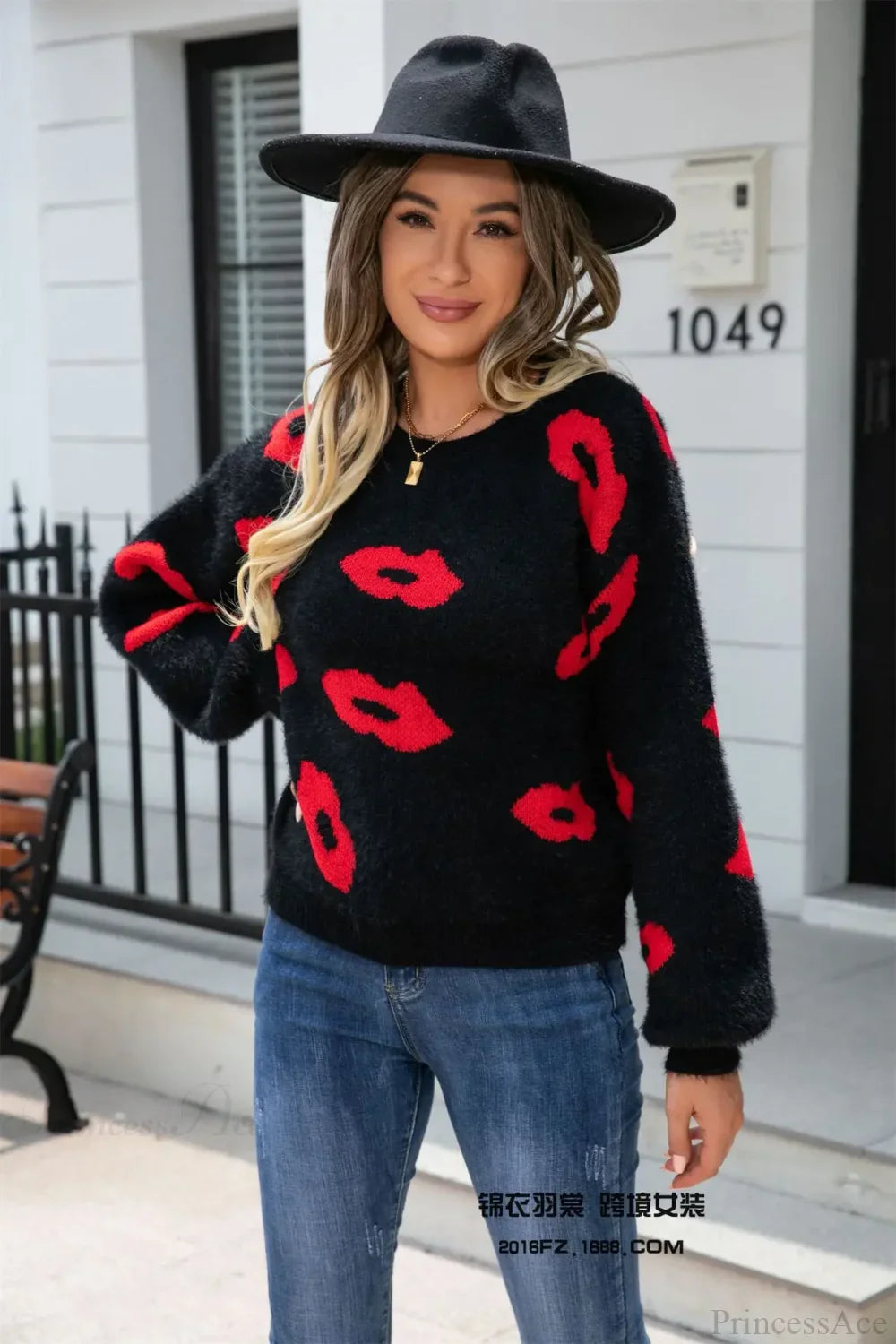 Lip Fur Crochet Work Sweater image 6