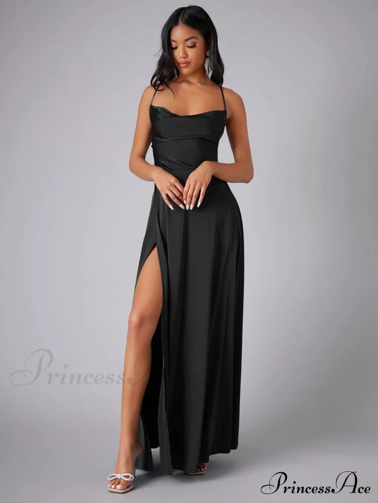 Lola High Stylish Slit Satin Dress image 7