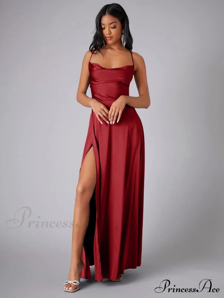 Lola High Stylish Slit Satin Dress image 2