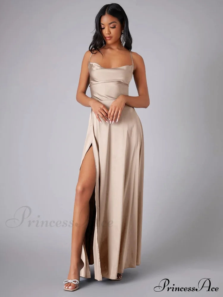 Lola High Stylish Slit Satin Dress image 3