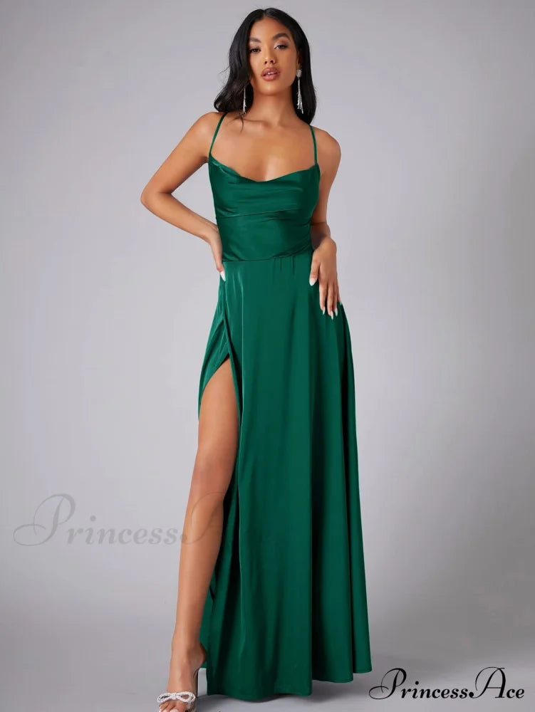 Lola High Stylish Slit Satin Dress image 6