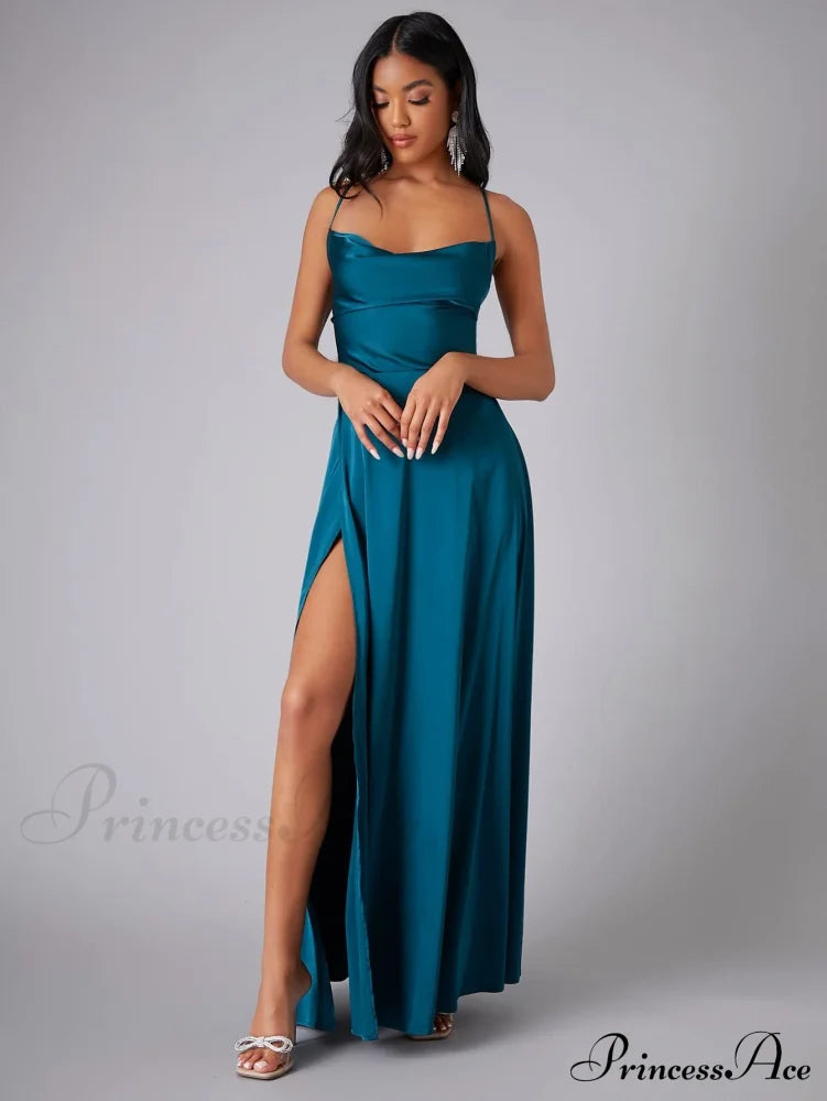 Lola High Stylish Slit Satin Dress image 5