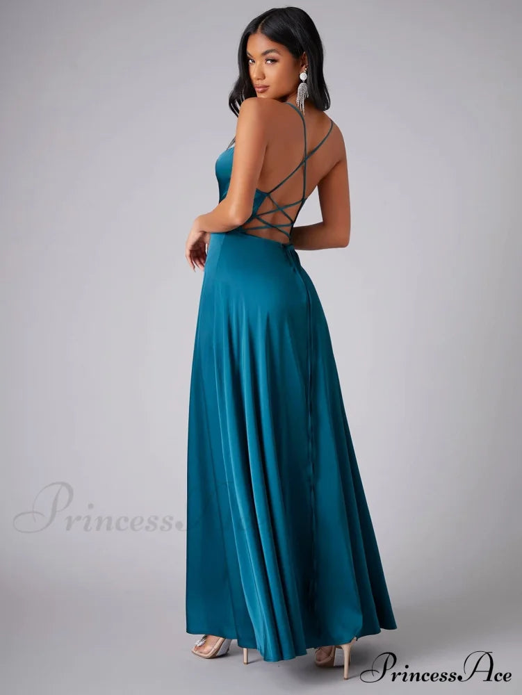 Lola High Stylish Slit Satin Dress image 14
