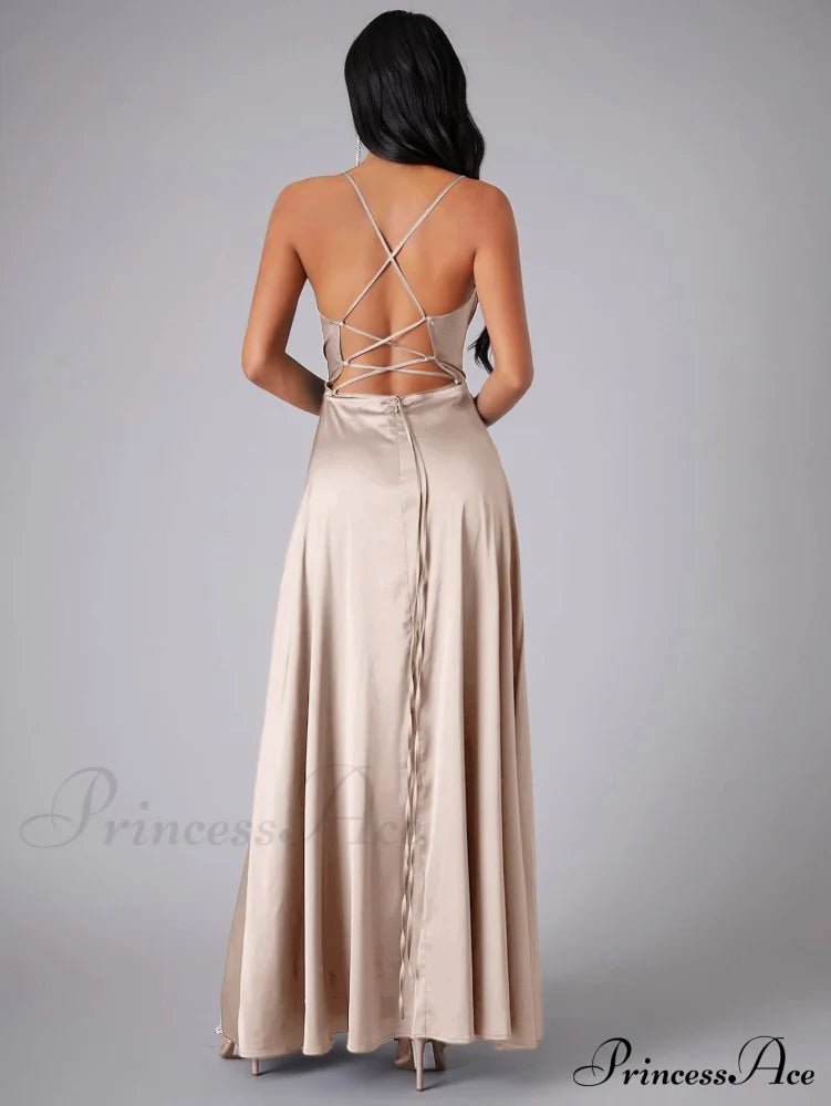 Lola High Stylish Slit Satin Dress image 15