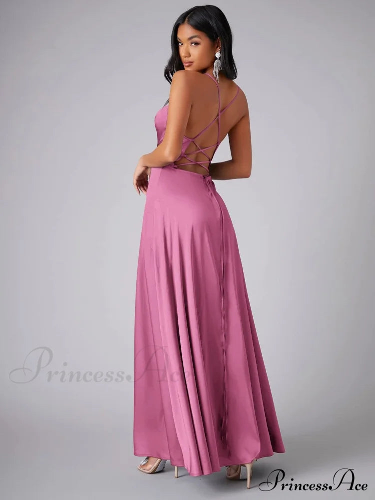 Lola High Stylish Slit Satin Dress image 13