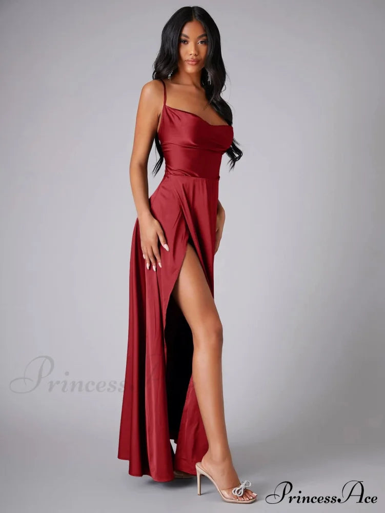 Lola High Stylish Slit Satin Dress image 9