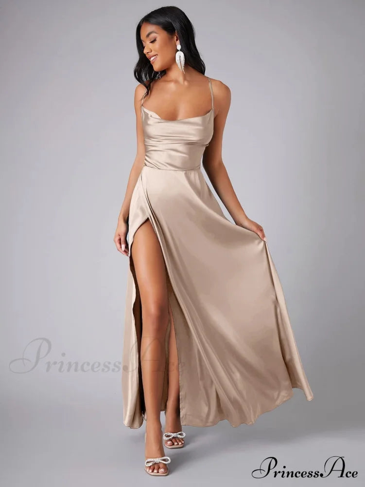 Lola High Stylish Slit Satin Dress image 10