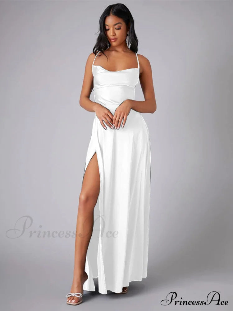 Lola High Stylish Slit Satin Dress image 8