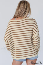 Long and Sweater with Striped Neck Boat Sleeves image 2