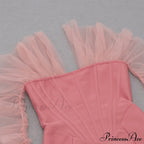 Long Arm Pink Warm-Season Sexy Bodycon Mesh Shoulder Bandage Backless Mini Women Off Dress image 10