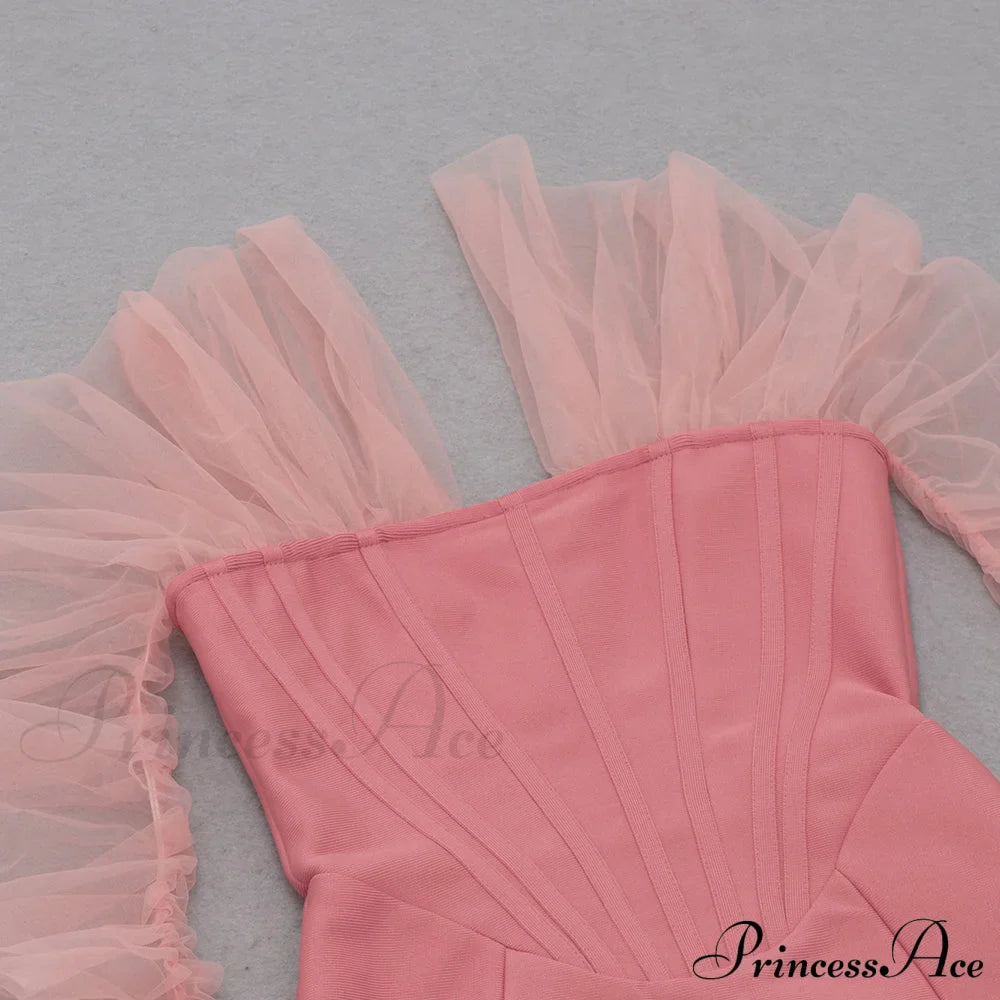 Long Arm Pink Warm-Season Sexy Bodycon Mesh Shoulder Bandage Backless Mini Women Off Dress image 10