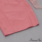 Long Arm Pink Warm-Season Sexy Bodycon Mesh Shoulder Bandage Backless Mini Women Off Dress image 14