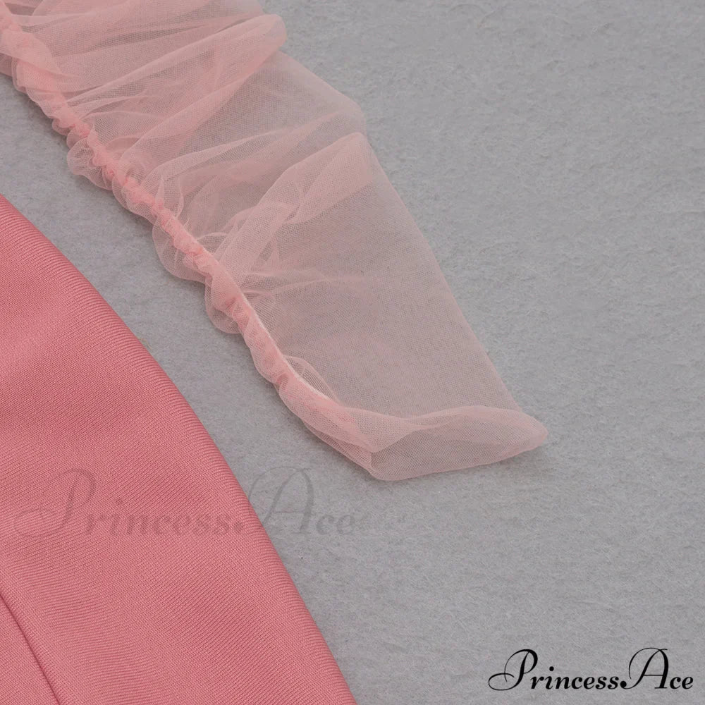 Long Arm Pink Warm-Season Sexy Bodycon Mesh Shoulder Bandage Backless Mini Women Off Dress image 13