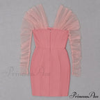 Long Arm Pink Warm-Season Sexy Bodycon Mesh Shoulder Bandage Backless Mini Women Off Dress image 9