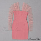 Long Arm Pink Warm-Season Sexy Bodycon Mesh Shoulder Bandage Backless Mini Women Off Dress image 8