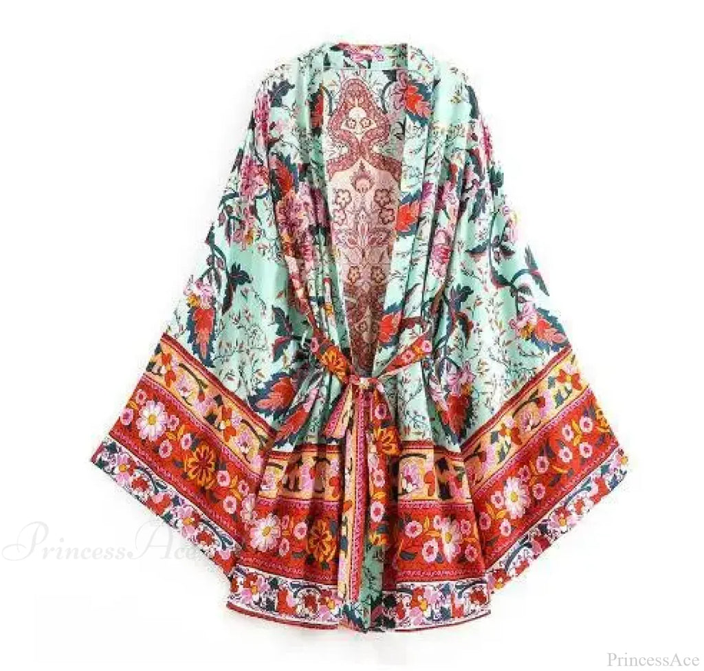 Long Boho Kaftan Rayon Floral Print Bikini Cover Up image 4