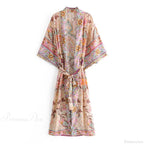 Long Boho Kaftan Rayon Floral Print Bikini Cover Up image 3
