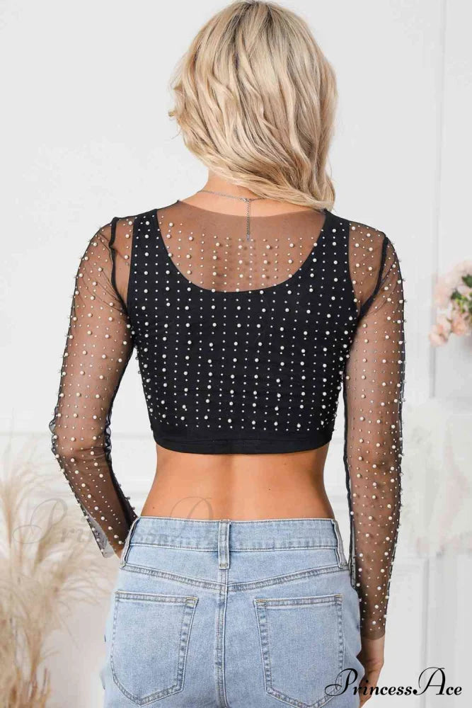 Long Cropped with Pearl Top Mesh Sleeves image 2