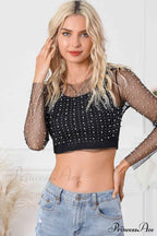 Long Cropped with Pearl Top Mesh Sleeves image 3