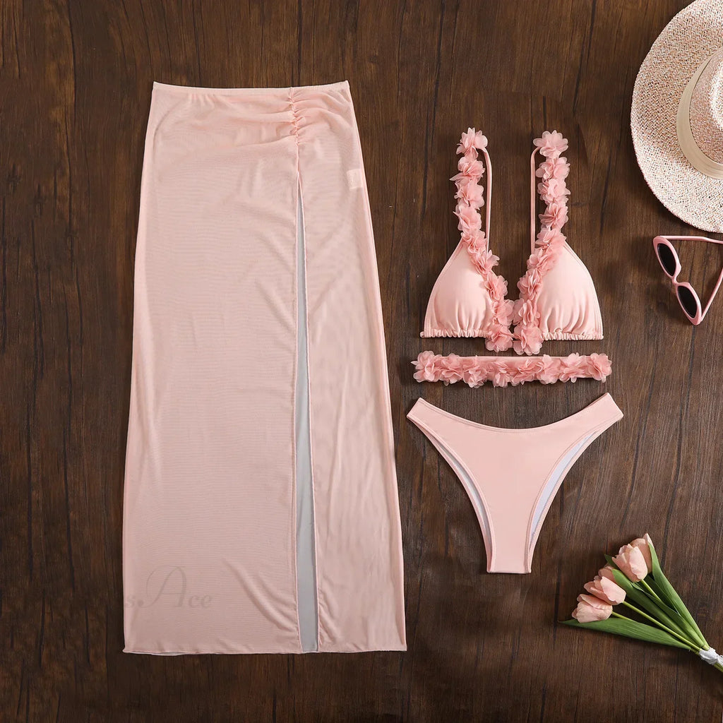Long Dress Cover Up Bikini Three Piece Swimsuit image 2