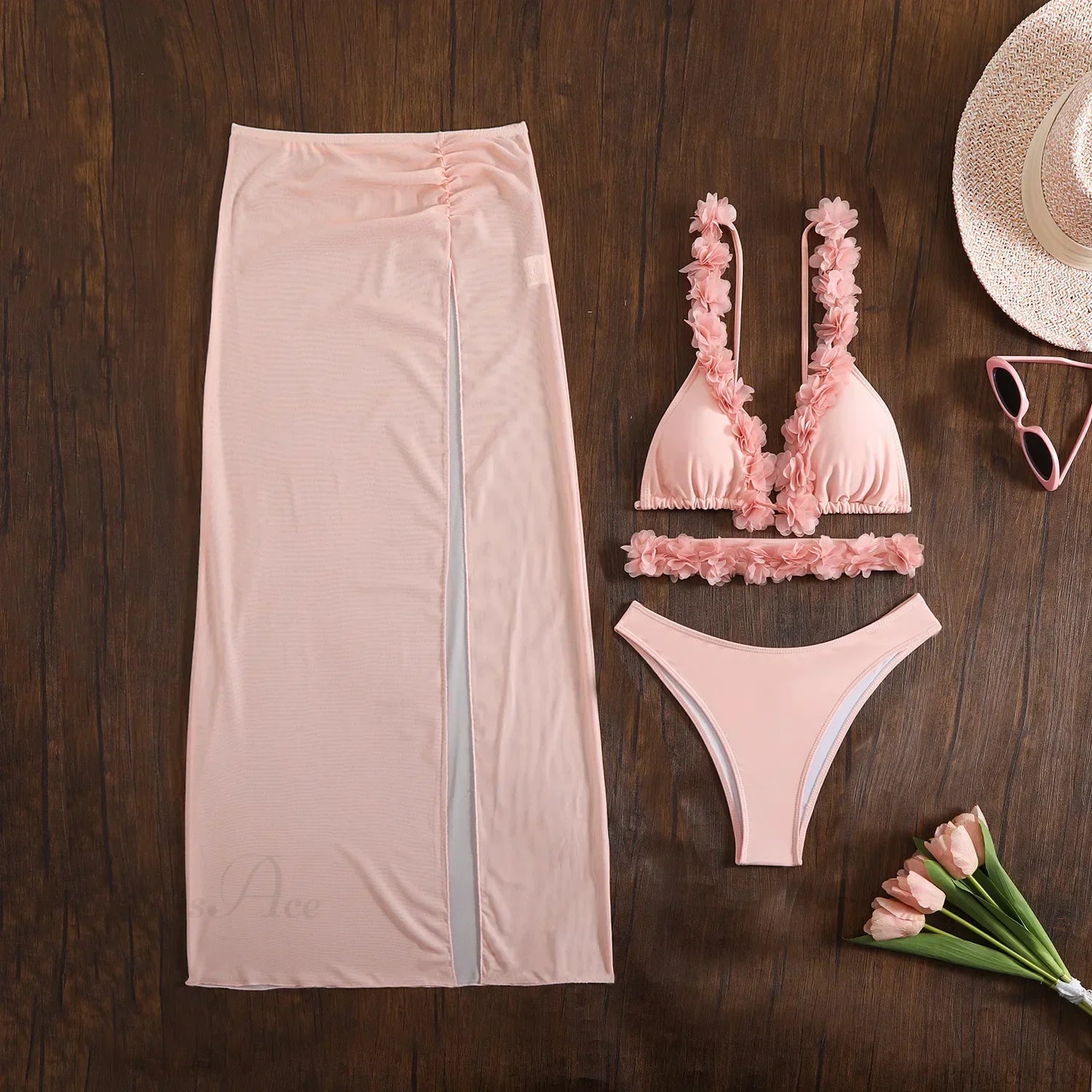 Long Dress Cover Up Bikini Three Piece Swimsuit image 2