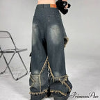 Long Fading Distressed Star Vintage Denim Jeans image 2