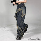 Long Fading Distressed Star Vintage Denim Jeans image 3