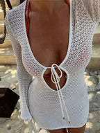 Long Flare-Sleeve Lace Mini Dress image 6