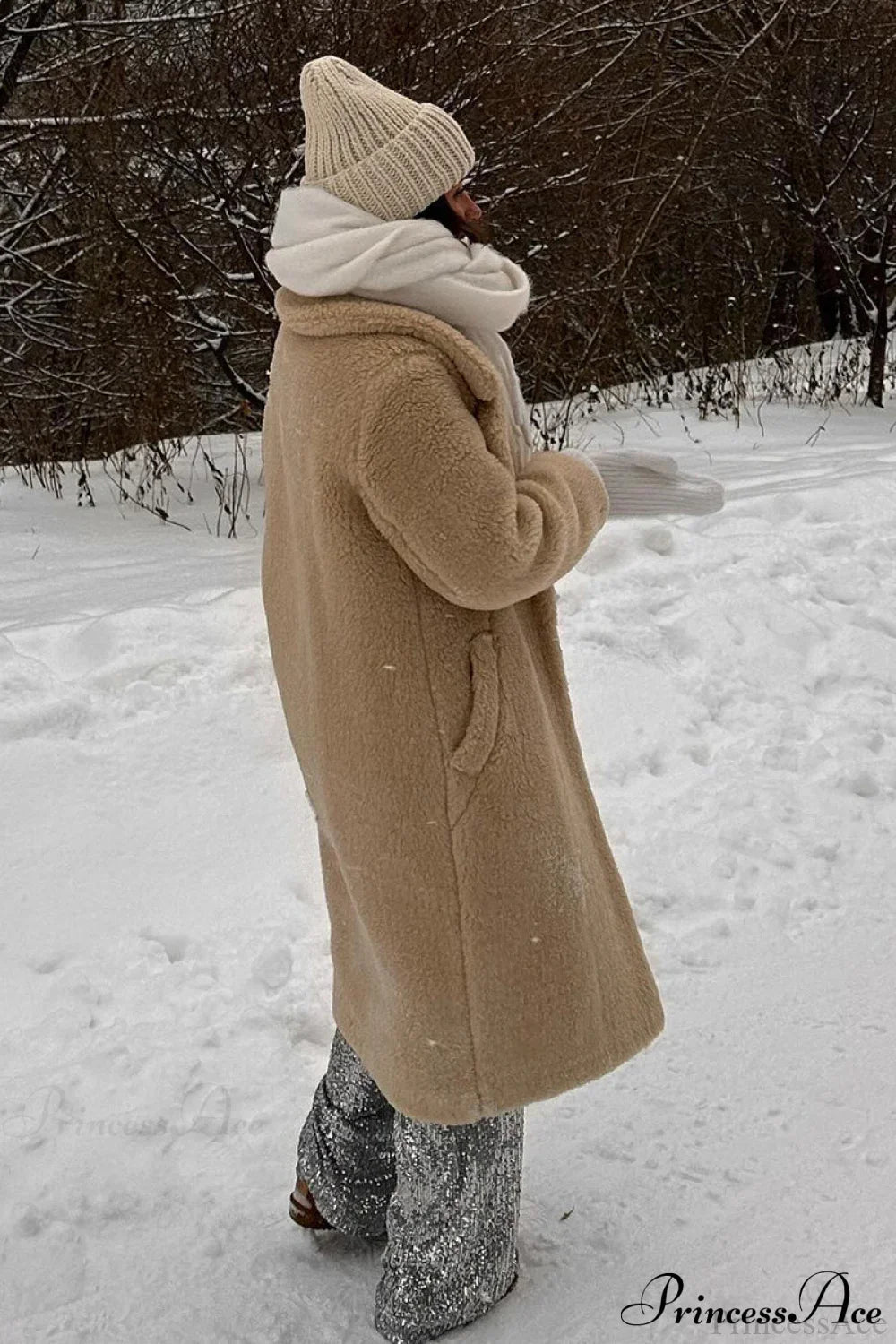 Long Fleece Sherpa Warm Fuzzy Overcoat image 2
