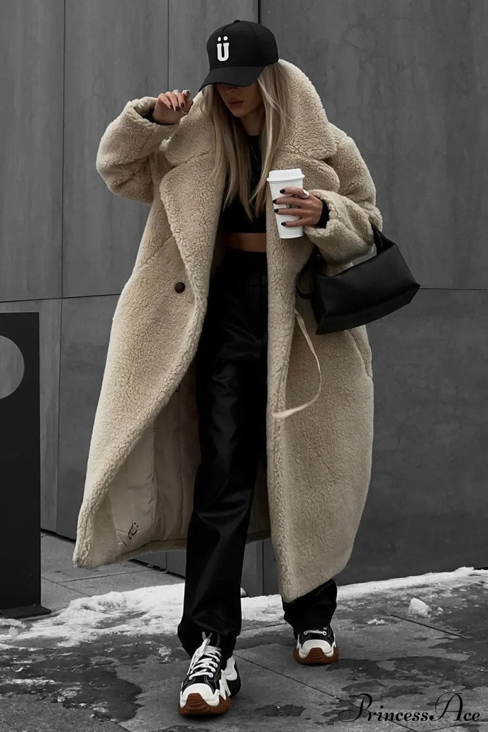 Long Fleece Sherpa Warm Fuzzy Overcoat image 5