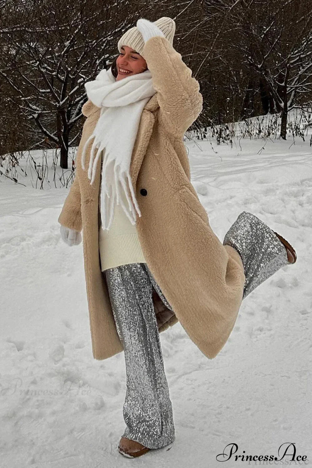 Long Fleece Sherpa Warm Fuzzy Overcoat image 1