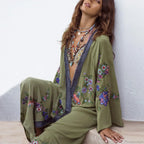 Long Floral Embroidery Beach Cover-Up Boho Cardigan image 1
