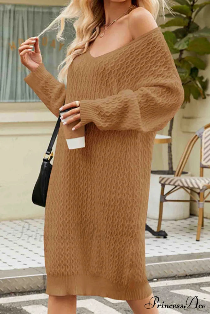 Long Knitted Sweater Dress in Solid Color image 5