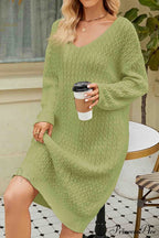Long Knitted Sweater Dress in Solid Color image 9