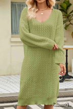 Long Knitted Sweater Dress in Solid Color image 8
